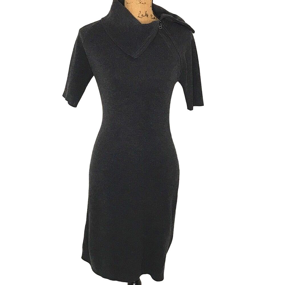 Calvin Klein Size Small Zippered Cowl Neck Rib Knit Sweater Dress Modest